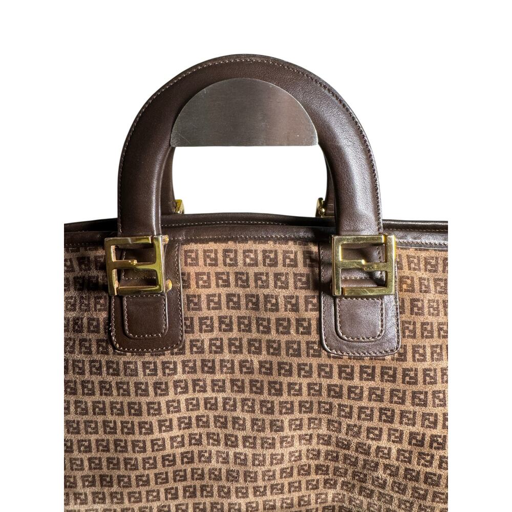 AUTH Fendi Suede Satchel FF Monogram Tote Bag w/COA Italy VTG Y2K Luxury RARE - Picture 3 of 12
